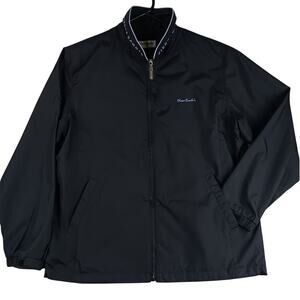 Pierre Cardin‎ 95 Paris Windbreaker Mens Medium Black Full Zip Mock Neck Y2K